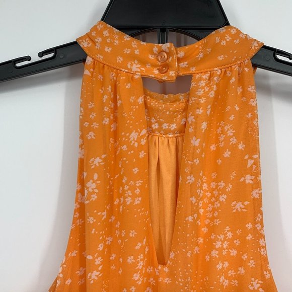 Sienna Sky Dress Orange White Floral Print Halter Neck Sleeveless - Picture 10 of 12